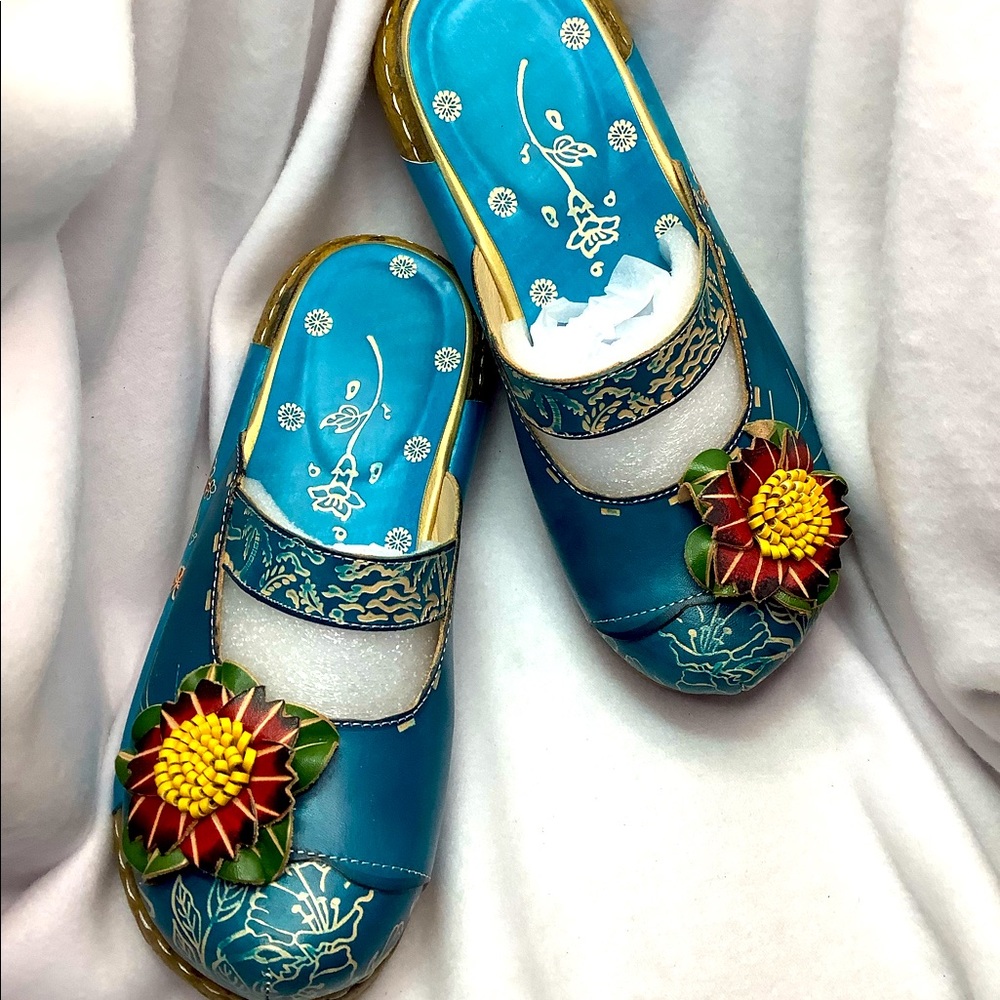Hand painted Platform Mules